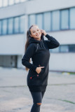Hoodie sweatshirt dress with checked lining green