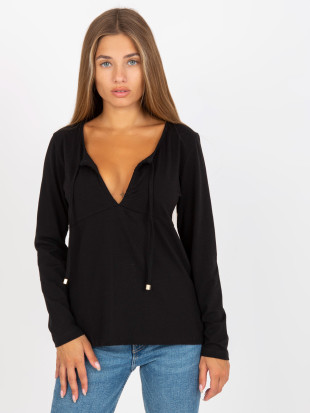 Black Basic Blouse with Tied Neckline RUE PARIS