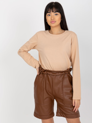 Brown Insulated Faux Leather Shorts