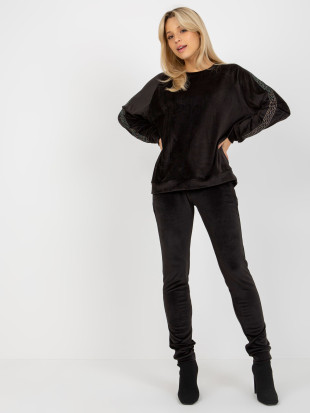 Black Two-Piece Velour Set with Application