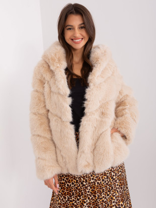 Beige Transitional Fur Jacket with Lining