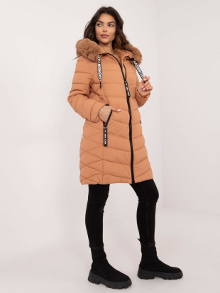 Comfortable Winter Jacket with Hood in Camel Color