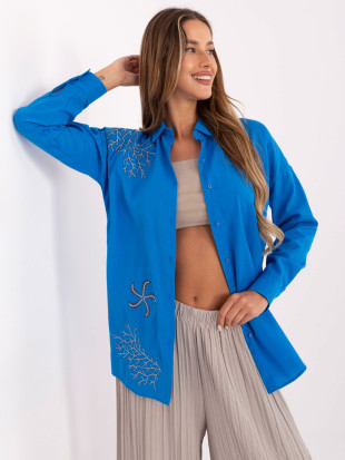 Dark Blue Oversized Shirt with Embroidery