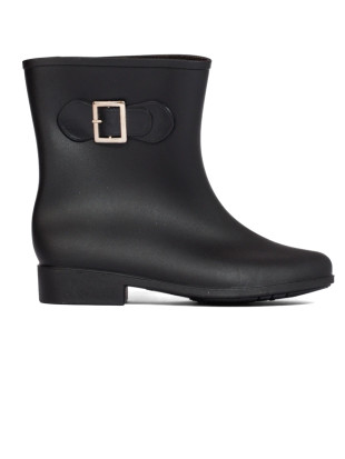 Black women's wellington boots with decorative buckle