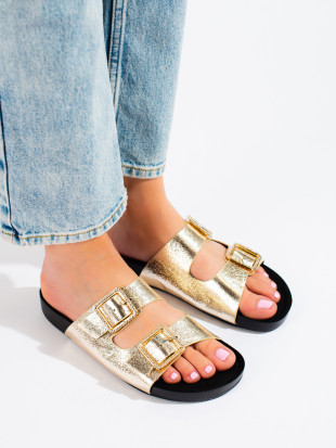 Golden Slippers with Decorative Buckles