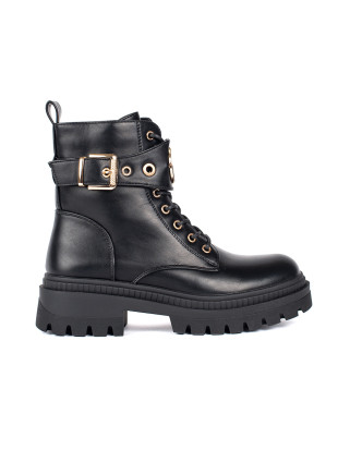 Black Women's Ankle Boots with Decorative Strap