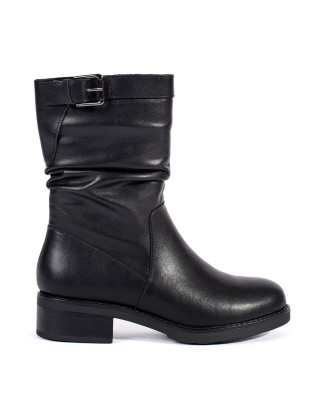 Black Leather Insulated Ankle Boots