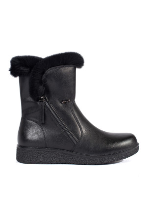 Warmed Black Leather Ankle Boots with Fur Sergio Leone