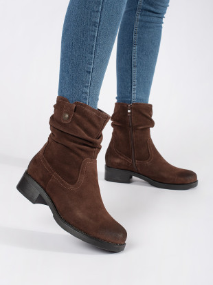 Brown Leather Ankle Boots with Ruffled Shaft by Sergio Leone