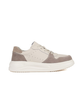 Beige Leather Platform Sneakers