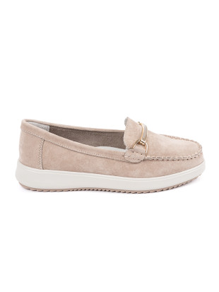 Beige Moccasins Made of Genuine Leather