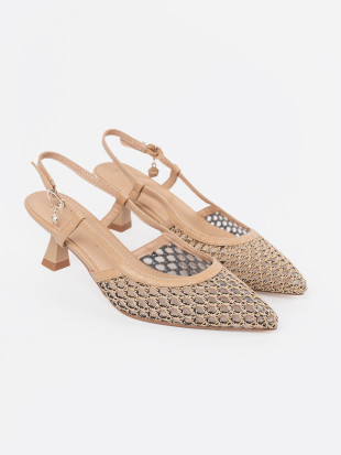 Beige Cutout Low Heel Pumps