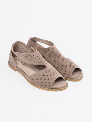 Elegant Perforated Flat Sandals in Beige