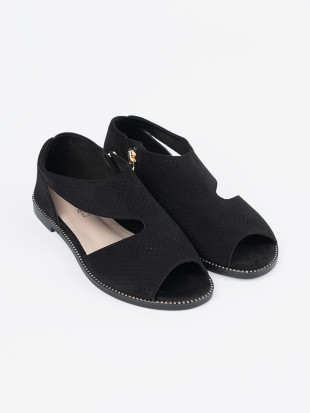 Black Perforated Flat Sandals