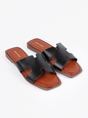 Black Slide Sandals with Open Toe