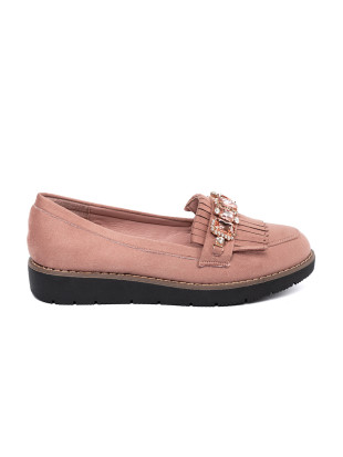 Pink Suede Moccasins with Decorative Crystals
