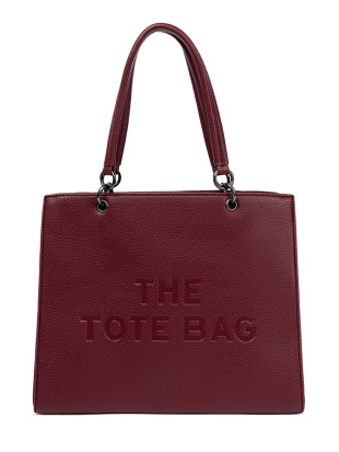 Burgundy tote bag with embossed lettering