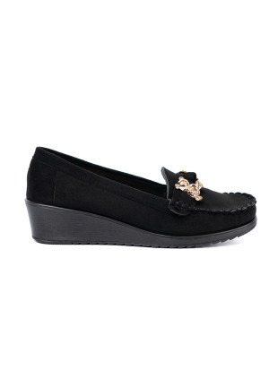 Black Suede Loafers with Decorative Bear