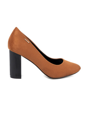 Light Brown Pumps on Black Heel
