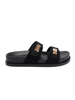 Platform Slippers with Golden Details