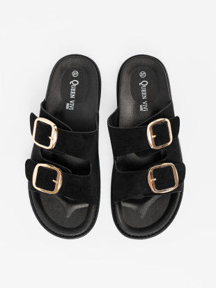 Black Slippers with Golden Buckles