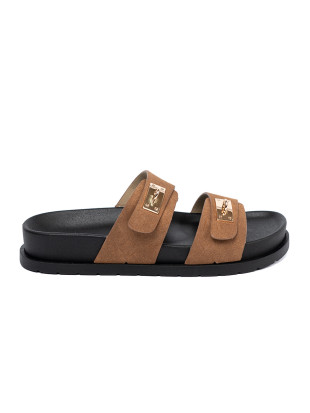 Brown Women's Sandals with Golden Accents