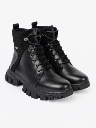 Black Ankle Boots with Chunky Sole and Zipper