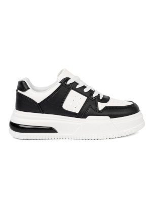 Stylish Black and White Sneakers with Thick Sole