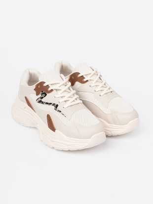 Beige Women's Sneakers on Thick Sole