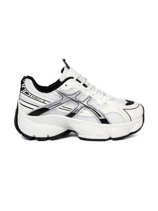 Black and White Comfortable Sneakers with Mesh