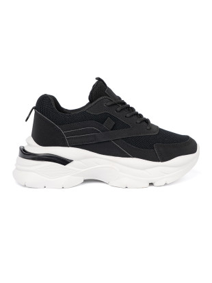 Black Sport Sneakers on Thick White Sole