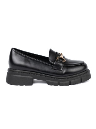 Classic Black Moccasins with Metal Buckle