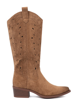 Brown Knee-High Cutout Boots
