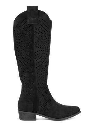 Black Cut-Out Cowboy Style Boots