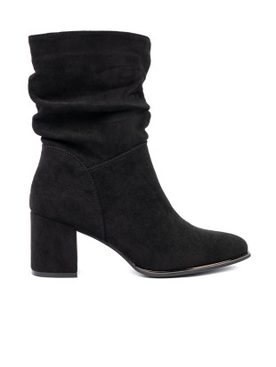 Black Suede Ankle Boots with Elegant Gathering
