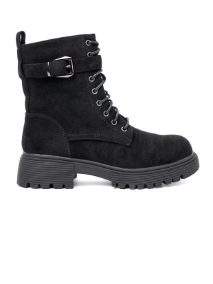 Black Ankle Boots with Buckle and Lacing