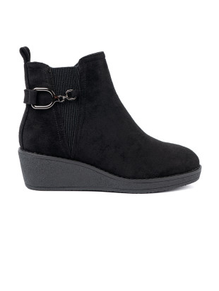 Black Suede Ankle Boots with Elastic Insert