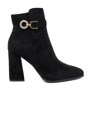 Elegant Black Ankle Boots with Jewelry Accent