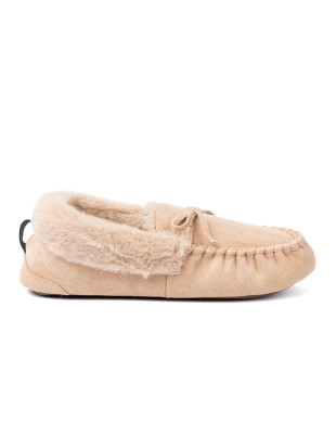 Warm Beige Slippers with Bow