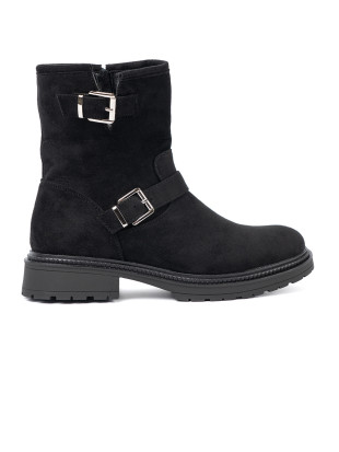 Modern Black Ankle Boots with Silver Buckles