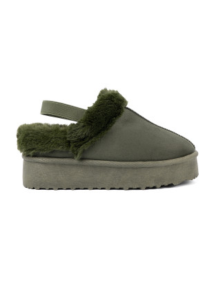 Dark Green Faux Fur Snow Boots