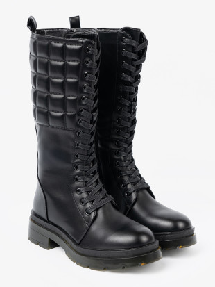 Classic Black Knee-High Boots with Lacing and Zipper