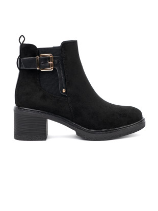 Black Ankle Boots with Buckle on Stable Heel