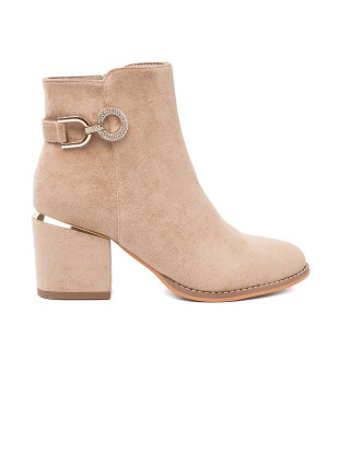 Elegant Beige Ankle Boots with Decorative Buckle