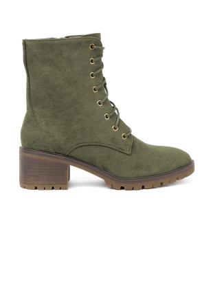 Green Lace-Up Ankle Boots