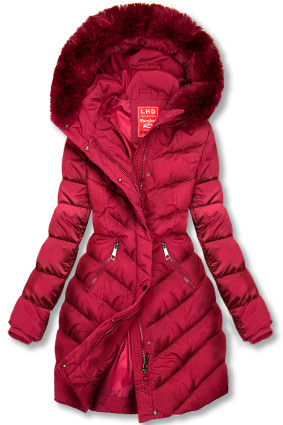 Wine red winter jacket shaped for wider hips