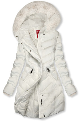 Creamy white winter jacket shaped for wider hips