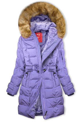 Purple winter jacket with drawstring waist