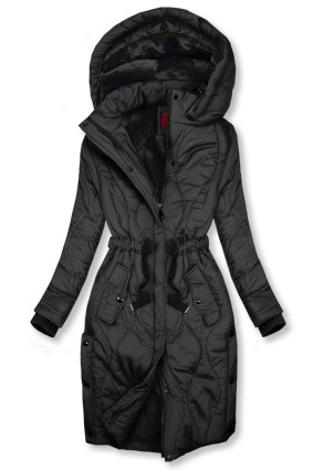 Black quilted jacket with drawstring waist