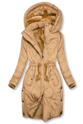 Beige quilted jacket with drawstring waist